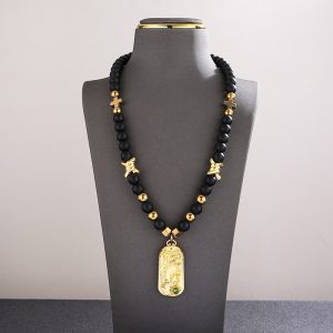 obsidian gold statement necklace
